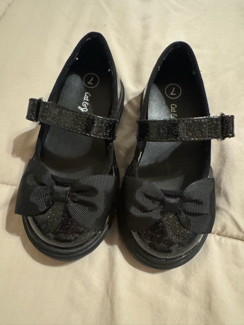Cat & Jack Black Sparkle Mary Janes with Bow Accent